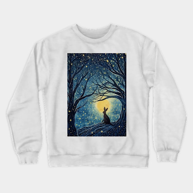 Hare, Pagan Hare, Pagan Art, Moon, Animal, Crewneck Sweatshirt by thewandswant